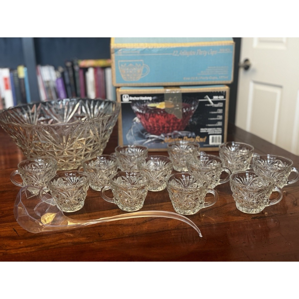 Anchor Hocking Arlington Punch Bowl, Ladle, & Cups Complete Set in box